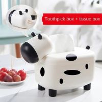 2 In 1 Tissue Box Holder Cow Shape Dispenser Toothpick Holder Wipe Case Container Holder Box Desktop Decoration Boxes Home Decor Tissue Holders