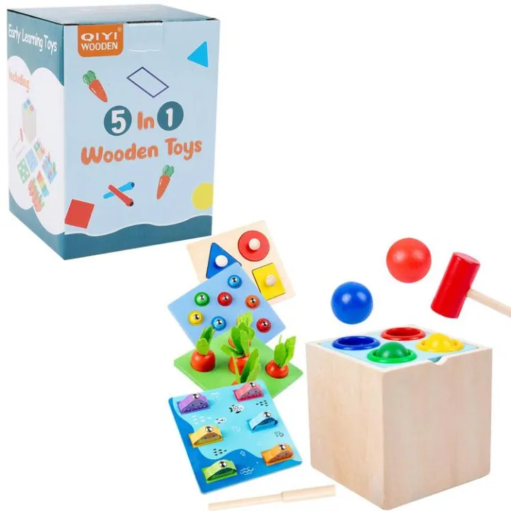 Catch Puzzle Toys Montessori Wooden Children Knocking Table Game