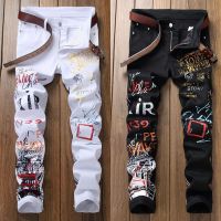 【YD】 Street Fashion Mens Jeans Night Color Designer Printed Men Punk Pants Hip Hop