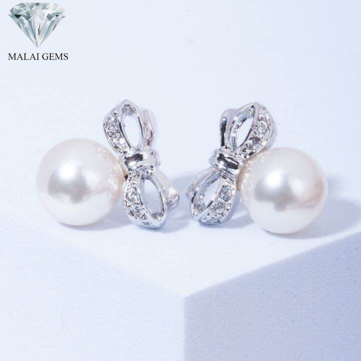 malai-gems-ต่างหูมุก-เงินแท้-silver-925-เพชรสวิส-cz-เคลือบทองคำขาว-รุ่น-11004309-แถมกล่อง-ต่างหูเพชร-ต่างหูเงินแท้