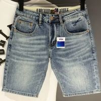 Celana Pendek Denim กางเกงทรงตรงเข้ารูปสำหรับผู้ชาย Celana Pendek Denim ใหม่กางเกงลำลองทรงตรงยาวห้าส่วนสำหรับฤดูร้อน