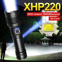 250000 Lumens Powerful LED Flashlight 5200mAH USB Rechargeable Portable Zoom Torch XHP220LED Tactical Flash Lamp Long Shot 1500m Rechargeable  Flashli