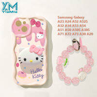 YIMia เคสโทรศัพท์แฟชั่นสำหรับ Samsung Galaxy,เคสโทรศัพท์ A20 A30 A24 A23 A32 A34 A71 A72ลายการ์ตูนน่ารักเฮลโลคิตตี้เคสโทรศัพท์ TPU นิ่มขอบคลื่น A50 A54สร้อยข้อมือ