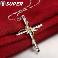 ♣♘✾ 925 Sterling Silver Gold Cross Pendant Necklace 18-30 Inch Chain For Woman Man Fashion Wedding Engagement Party Jewelry