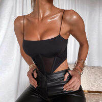 Modelhouses # Women Camisole With Perspective Mesh Stitching,Oomph Style Irregular Tailoring Summer Clothing