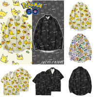 โปเกมอน Pikachu การ์ตูนดอกไม้เสื้อยืดหลวมระบายอากาศเสื้อแขนยาวเยาวชนนักเรียนแฟชั่นฮิปฮอปผู้ชายเสื้อขนาดใหญ่