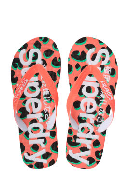 SUPERDRY AOP FLIP FLOP - รองเท้าแตะ รองเท้าแตะแบบหูคีบ สำหรับผู้หญิง สี Fluro Coral Animal