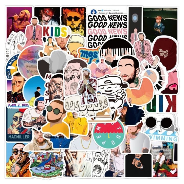 สติกเกอร์-macmiller-นักร้องแร็ปเปอร์50ชิ้นสมุดโน้ต-diy-สติ๊กเกอร์กันน้ำแบบลอกแปะกระเป๋าแล็ปท็อปสเก็ตบอร์ดโทรศัพท์ขวดสมุดภาพ