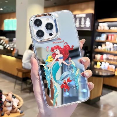 ♗☈┋ เคสโทรศัพท์มือถือ กรอบโลหะ กระจก ลายการ์ตูนนางเงือกน่ารัก สําหรับ 14 pro max 12 13 8 7 X XR XSMax