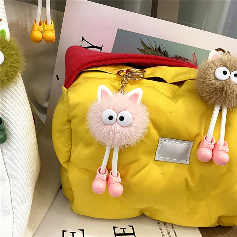 Cute Monster With Legs Cat Ears Pom Pom Plush Bag Pendant Keychain Keyring