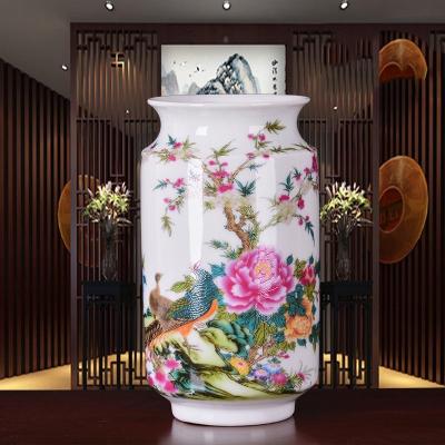แจกันโต๊ะเซรามิคลายดอกไม้และนกแจกันจีนบางจิ่งเต๋อเจินโบราณมาใหม่ล่าสุดแจกันตกแต่งผนังพอร์ซเลน Heyuan ในอนาคต