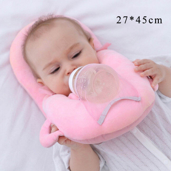 free-hand-bottle-holder-baby-bottle-rack-infant-supplies-multi-function-removable-head-protection-pillow-cushion-pure-color-2-in-1