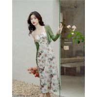 Spot parcel post2023 New Summer Floral Strap Dress Outerwear Cover-up Elegant High-Grade Tea Break French Style Slimming Dress