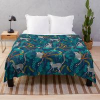 Ready Stock Lemurs in a Blue Jungle Throw Blanket Flannels Blanket Bed linens Custom Blanket