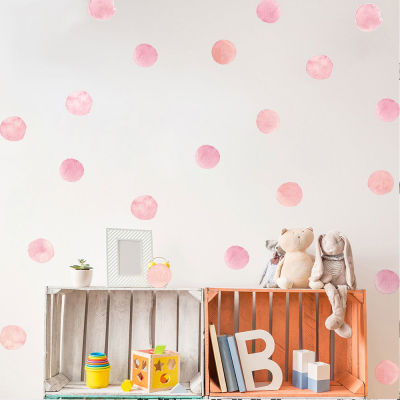 36 Pcs Dots Water Color Pink Dot Wall Sticker Kids Girl Rooms Home Decoration Bedroom Art Decals Stickers Background Wallpaper