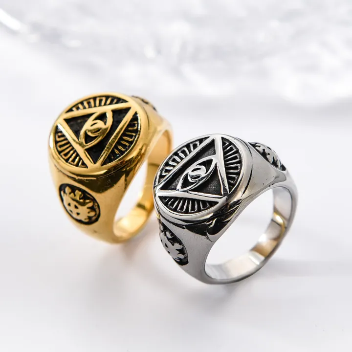 Men's Stainless Steel The All-seeing-eye Ring Illuminati Pyramid Eye of ...