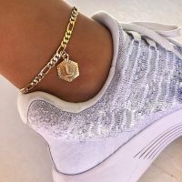 Dainty A Z letter Anklet Hexagon Shaped Initial Ankle Bracelet Stainless Steel Feet Jewelry Leg Chain Women Men Gifts