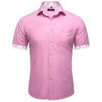 Pink Party Shirts For Man Spring Summer Short Sleeve Polo Shirt For Men  Luxury Male Patchwork collar Button Up Mens Wears Gifts Towels