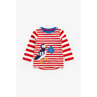 เสื้อยืดแขนยาวเด็กผู้ชาย Mothercare striped puffin lift-the-flap long-sleeved t-shirt ZB605