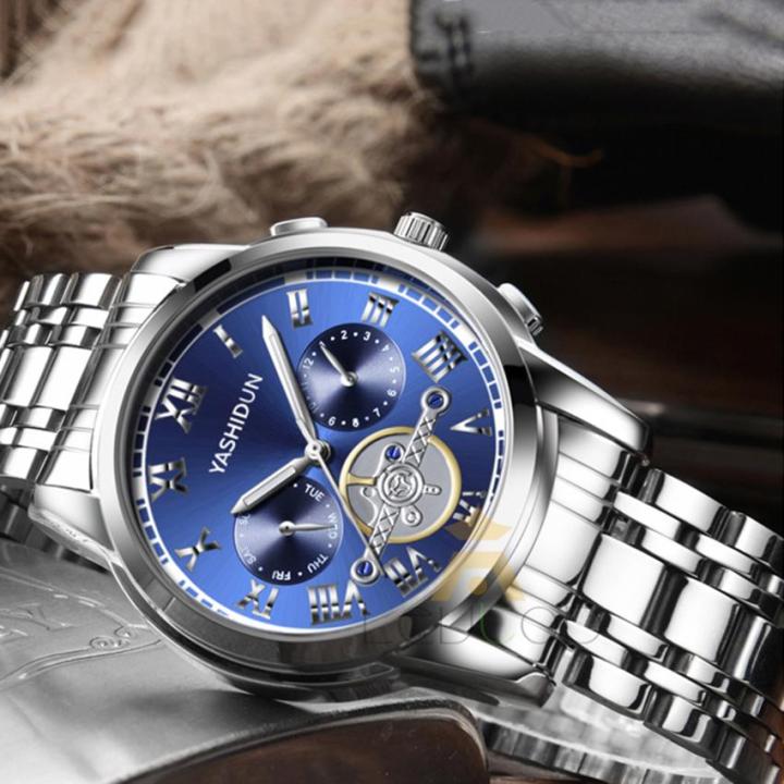 นาฬิกาควอทซ์ผู้ชายแฟชั่นของผู้ชายนาฬิกาสายเหล็กเชิงพาณิชย์กันน้ำได้30ม-นาฬิกาผู้ชายเป็นทางการสุดหรูพร้อมความส่องสว่าง