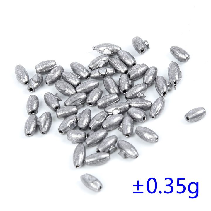 50pcs-ตกปลา-olive-shape-rig-sinkers-ตกปลาตะกั่วน้ำหนักแยก-shot-0-35-8g-pure-electrolytic-lead-9รุ่น