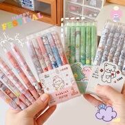 Set 6 bút bi bấm mực gel đen hoạt hình nhiều màu sắc dễ thương B28