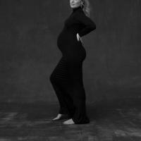 ชุดเดรสคอเต่าสีดำสำหรับถ่ายภาพชุดเดรสยาวรัดรูปสำหรับสตรีตั้งครรภ์ Pregnantgand40