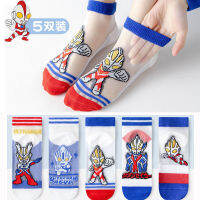 3-5years Childrens Socks Ultraman Summer Thin Boys Breathable Glass Fiber Boys Summer Ice Crystal Cartoon Socks