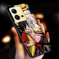 เคสสำหรับ VIVO V25 5G BLVIVO V25E Luffy เคสกระจกนิรภัยมันวาวเคสโทรศัพท์กันกระแทก