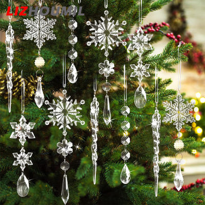 LIZHOUMIL 10ชิ้น Ornamen Kristal ของตกแต่งต้นไม้คริสต์มาสแขวนอะคริลิคเกล็ดหิมะเครื่องประดับน้ำแข็งสำหรับต้นคริสต์มาสฤดูหนาวงานเลี้ยงปีใหม่