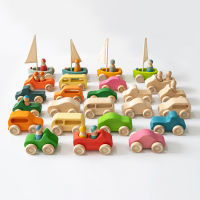 Basswood Rainbow รถชุด Peg ตุ๊กตาเด็ก Small World Play ของเล่นซ้อนบล็อก Waldorf ไม้ของเล่นสำหรับเด็กรถ Track