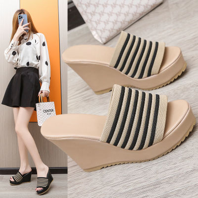 Womens Fashionable Outdoor Slippers 2023 Summer New Womens Wedge Slippers Thick-Soled High Heel Platform Slippers