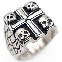 2022 Vintage Gothic Men 39;s Skull Ring Cross Steampunk Stainless Steel Ring Party Hip Hop Cycling Fashion Jewelry Gift Direct Sale