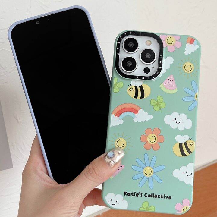 casetify-เคสโทรศัพท์ซิลิโคน-ผ้าสักหลาด-เนื้อแมตต์-ลายดอกไม้-ผึ้ง-กันกระแทก-สําหรับ-iphone-14-13-12-11-pro-max-xr-ix-xs-max-7-8-plus