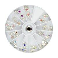 24Pcs Nail Dangles Metallic Rhinestones Designs Tools Nail Tips Pendant Decorations Pierce Tools with Wheel