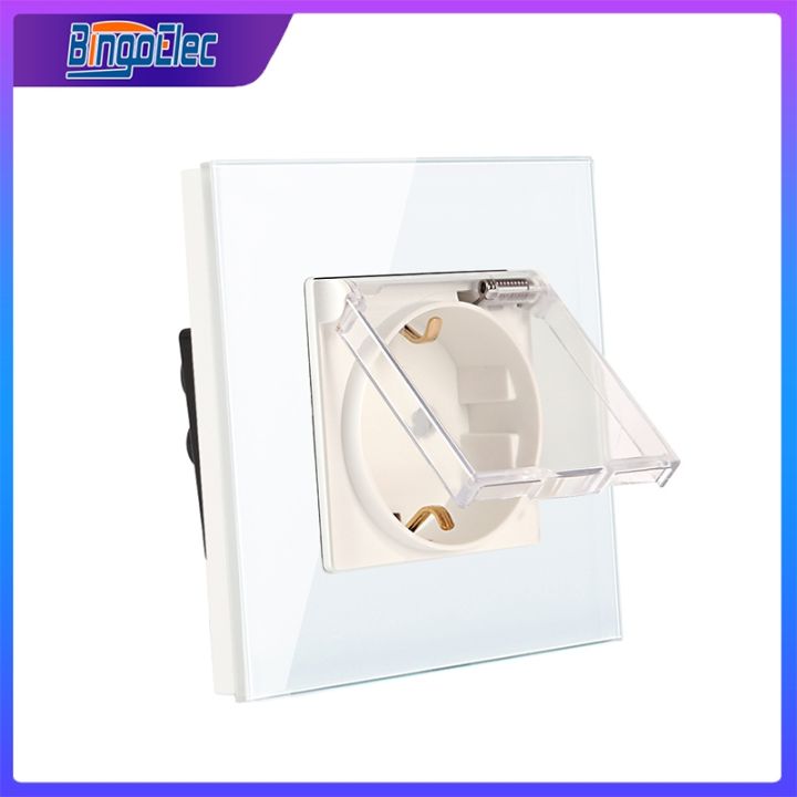 bingoelec-waterproof-socket-crystal-glass-panel-wall-socket-electrical-outlets-16a-sockets-accessories-equipment-supplies