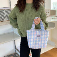 [Spot] 110282 Quilted Plaid Tote Fresh Artistic Lunch Bag Female Student Mummy Bag Wholesale