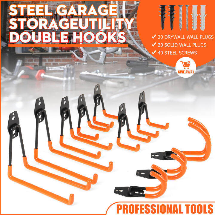 10PCS Wall Mounted Garage Hooks Set Garage Hooks Steel Garage Storage Hooks Utility Double Heavy