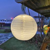 Solar Lantern Lamps Outdoor Waterproof Nylon Round Hanging Lantern Pendant for Home Festival Garden Wedding Decoration Ornament