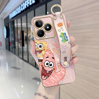 Case4you สำหรับ Realme C53 Realme Narzo N53 (มีสายรัดข้อมือ) การ์ตูนขอบสี่เหลี่ยมนิ่มน่ารัก (สพันชบ็อบสแควร์แพนท์) ลาย Scissorhands ชุบเคลือบเคสโทรศัพท์เคสโทรศัพท์นิ่มสุดหรู