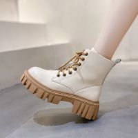 [Chaopu shoes] รองเท้าสำหรับสตรีแฟชั่นสีดำ Lace Up แพลตฟอร์มหนัง Booties ผู้หญิง2022ฤดูใบไม้ผลิฤดูใบไม้ร่วงหญิง Martin ข้อเท้ารองเท้า Botas De Mujer