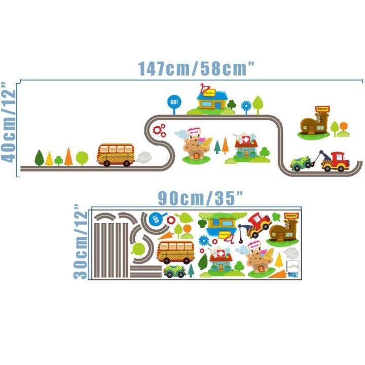 sedition78am6ที่น่ารักสติ๊กเกอร์เพนท์ลายโรงเรียนอนุบาลห้องนั่งเล่นสติ๊กเกอร์ติดผนังห้องเด็กการ์ตูนรถติดตามทางหลวง