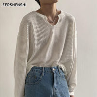 EERSHENSHI เสื้อยืดผู้ชายสีทึบเสื้อยืดคอกลมแขนยาวเสื้อยืดลำลองและหลวมเรียบง่ายและมีสไตล์การออกแบบที่ไม่ซ้ำกัน
