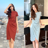 Drape waist dress? เดรสผ้ายืด คอกลม ผ้า cotton