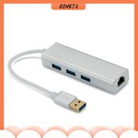 COVETX อุปกรณ์ต่อพ่วงคอมพิวเตอร์ 10/100/1000M 3พอร์ต USB 3.0 อะแดปเตอร์ LAN การ์ดเครือข่าย ฮับ USB กิกะบิตอีเธอร์เน็ต อะแดปเตอร์เครือข่าย ตัวแปลงสายเคเบิลเครือข่าย