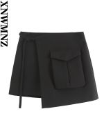 XNWMNZ 2023 Women Fashion High Waist Pocket Cargo Skort Woman High Street Tie Side Zipper Casual Female Chic Shorts Skirt