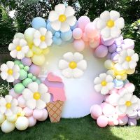 {6shop Department Store} 147ชิ้น Macaron 5สี Daisy อลูมิเนียมฟิล์มบอลลูน Garland Arch Kit Daisy ธีมวันเกิดงานแต่งงาน Baby Shower ตกแต่ง