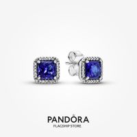 Official Store Pandora Blue Square Sparkle Halo Stud Earrings