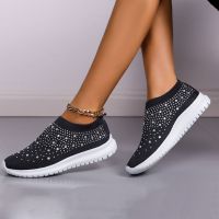 【LZ】 Rimocy VIP Crystal Breathable Mesh Sneakers Shoes for Women Comfortable Soft Bottom Flats Plus Size Non Slip Casual Shoes Woman