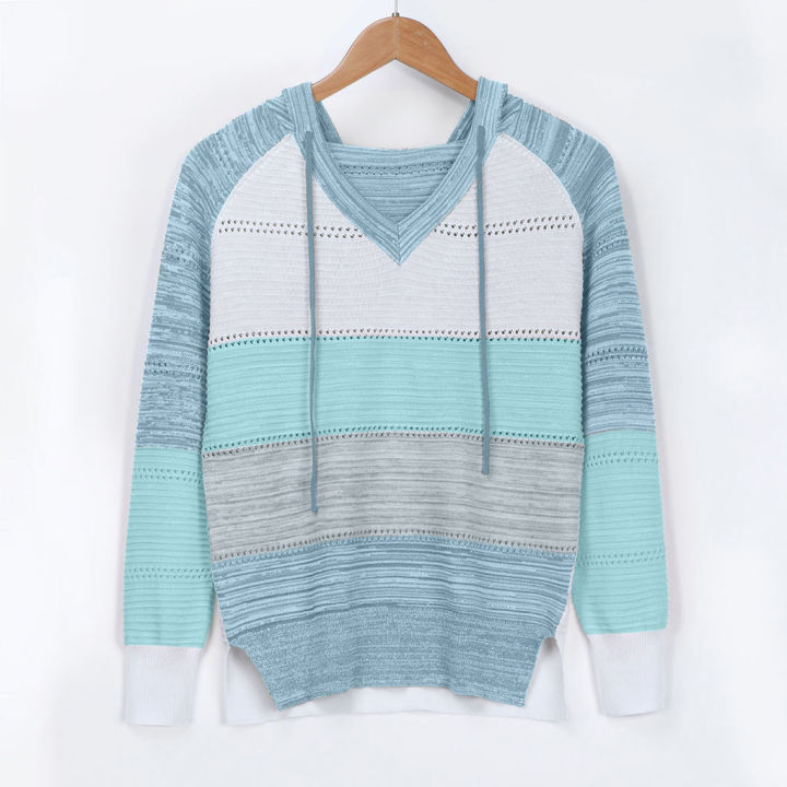 autumn-women-patchwork-hooded-sweater-long-sleeve-v-neck-knitted-sweater-casual-striped-pullover-jumpers-2021-new-female-hoodies